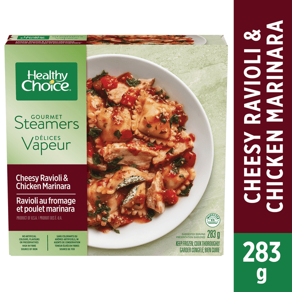 Healthy Choice Délices Vapeur Ravioli au fromage et poulet marinara Dîner Surgelé, Raviolis au fromage et poulet dans une sauce marinara Repas surgelé, 283g