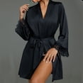 thumbnail image 2 of Timegard Robe de Nuit pour Femmes à Manches Longues Portefeuille Col en V en Dentelle Chemises de Nuit Taille Ceinturée Décontractée Douce Mini Pyjama, 2 of 9