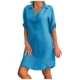 thumbnail image 4 of Jupes pour Femmes Mode Femmes Grande Taille Uni Coton Lin Col Rabattu Robe-Chemise Ample, 4 of 5