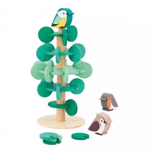Janod - Arbre à Assembler - Construisez votre propre arbre de 30 cm - Comprend 37 accessoires en bois - Jeu de dextérité - Pour enfants et tout-petits - À partir de 36 mois