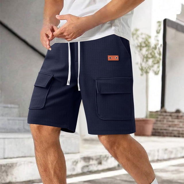 Styesk Mens Shorts Men Solid Color Casual Fashion With Pockets Lacing Waist Short Pants