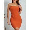 thumbnail image 4 of Gupgi Women Summer 2 Piece Knit Outfit Ribbed Strapless Tube Top Bandeau with Bodycon Mini Skirt Set, 4 of 9