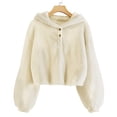 thumbnail image 2 of 2025 s Fleece HoodieS Tops 5T Warm Loose Button Down Ruffle Top Pullover Jacket Top, 2 of 4