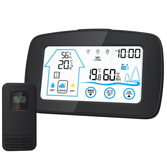 Yhmxh Electronics Maison Intelligente Écran Rétroéclairé Bouton Sans Fil Intérieur et Extérieur Compteur de Température et d'Humidité Affichage Numérique Horloge Murale Électronique au Gaz Horloge Murale Météorologique
