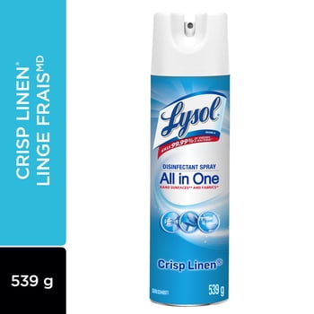 Lysol All-in-One Disinfectant Spray, Crisp Linen, Disinfects and Eliminates Odors on Hard Surfaces and Fabrics, Kills 99.99% of Viruses and Bacteria, 539g