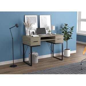 Safdie & Co. Bureau d'écriture informatique 42.5in Long Taupe foncé avec 2 Tiroirs 1 Étagère et Black Metal pour le bureau à domicile et les petits espaces. Idéal pour écrire, jouer, étudier, travailler de la maison.
