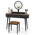 thumbnail image 2 of Costway Solid Wood Makeup Vanity Desk Set with LED Lighted Mirror Drawers Cushioned Stool Black + Brown, 2 of 10