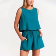 thumbnail image 2 of Timegard Ensembles Détente 2 Pcs pour Femmes Débardeurs à Col Ras du Cou Shorts à Taille Haute à Jambes Larges Tenues Amples, 2 of 6