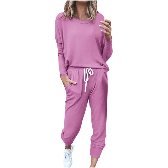 FAIWAD Ensemble 2 Pcs pour Femme Chandail à Manches Longues à Col Rond et Pantalon de Jogging Long Survêtement Décontracté
