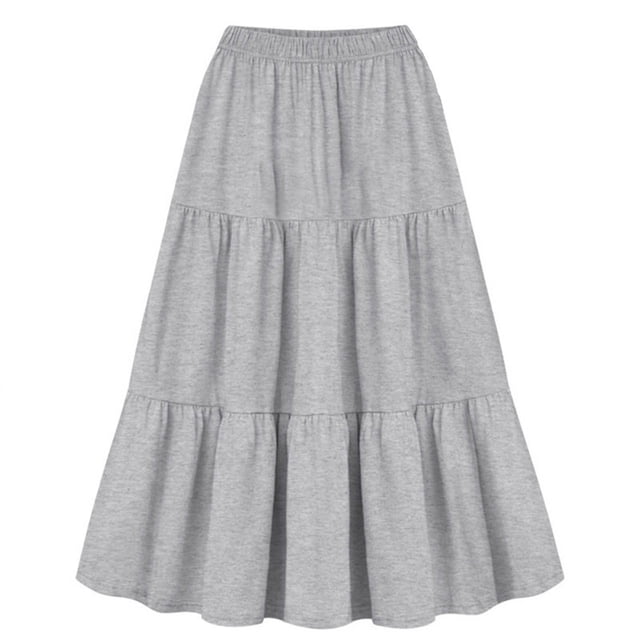 Cameland Womens Plus Size Midi Skirts Casual Solid Color High Waist Ruffle Skirts