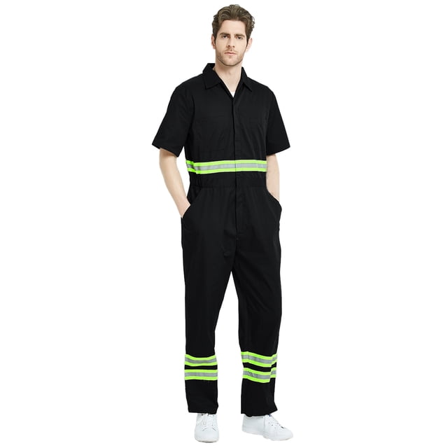 TOPTIE Short-Sleeve Coverall Safety Enhanced Visibility Striped One Piece Jumpsuit Regular Length