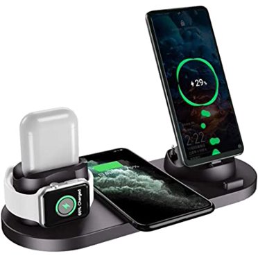 Chargeur Sans Fil 6 en 1 Support de Charge, Chargeur Rapide pour iPhone/iWatch/Airpods, Station de Charge Certifiée Qi pour iPhone 13/12/11/Pro/Max/TP/Max/XR/TP/X, iWatch 7/6/SE/5/4/3/2, Airpods