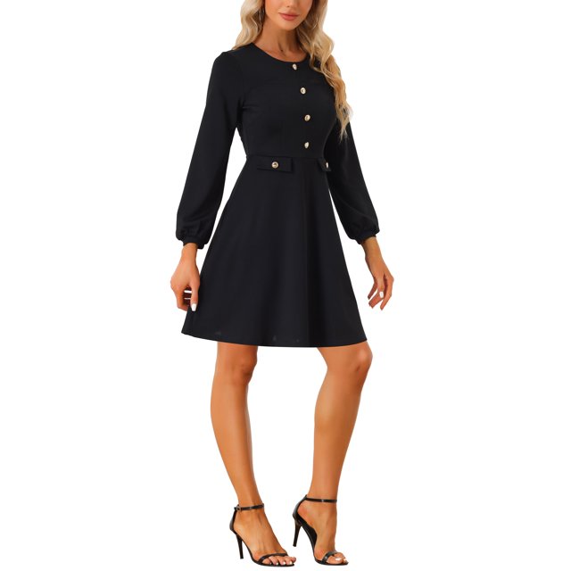 INSPIRE CHIC Robe de Travail à Manches Longues pour Femme avec Boutons Contrastants m Noir