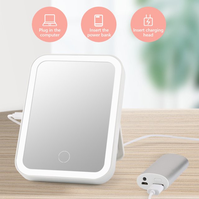 mtvxesu Led Folding Desktop Mirror with Light, Usb Rechargeable, Portable Design for Home or Travel, 1 Count