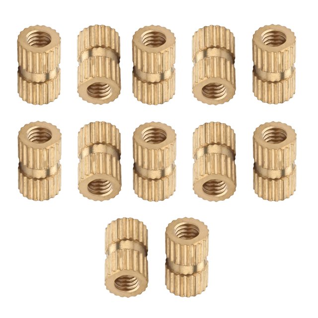 Wekity M4x12mm Female Thread Knurled Nuts Hx6mm OD Brass Threaded Insert Embedment Nuts Hydraulic Welded Joint Injection Molding Assortment Kit for 3D Printing Injection Molding 30PCS-0621