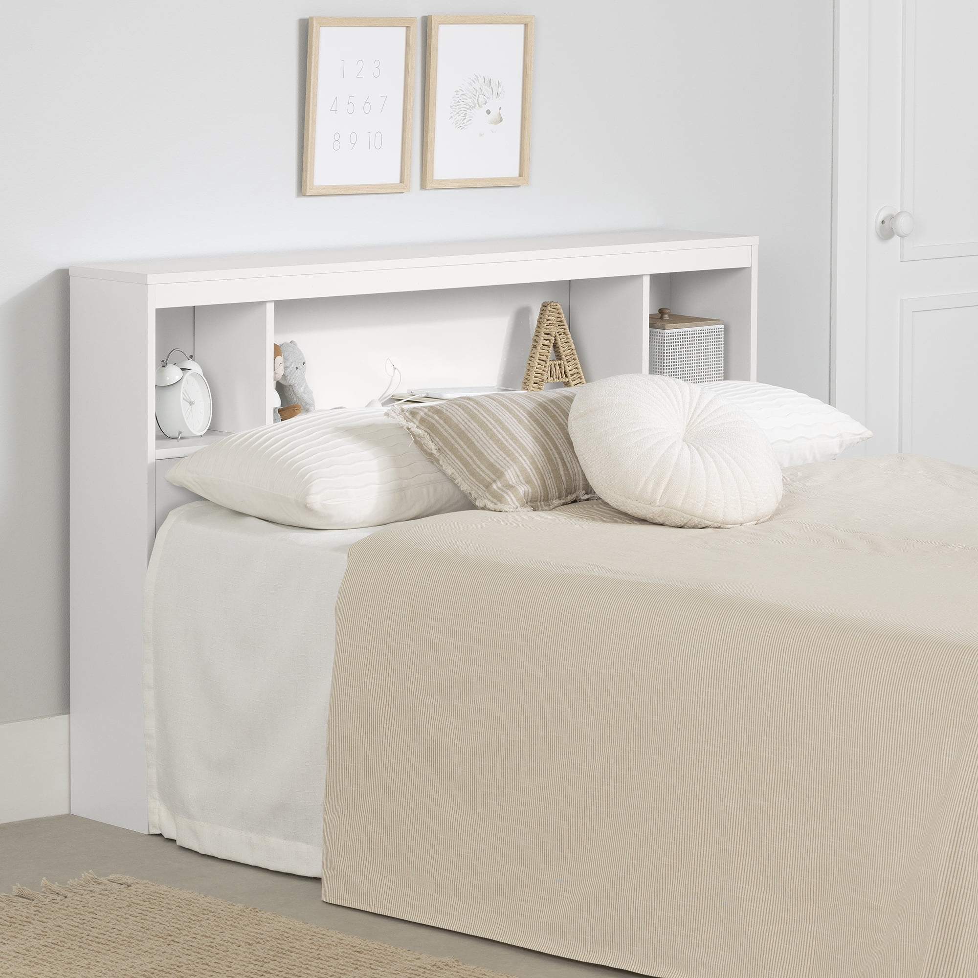 South Shore Spark Full Bookcase Headboard with Storage, in Pure White