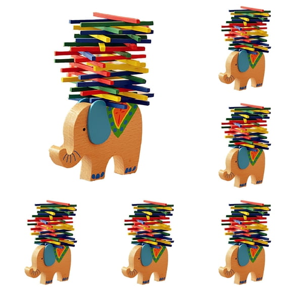 WUSUOWEI 6PCS Elephant Stack Up,Blockigns Toy,Kids Educational Toys,Elephant Themed Wooden Balancing Game for Motor Skill and Dexterity Building for Children Ages 3 and Up,2Players,Travel Game