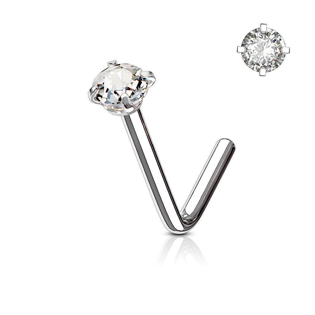 Nose Ring Stud L-Shape Surgical Steel Screw Piercing 3MM Set CZ Gem 20G 18G 6MM