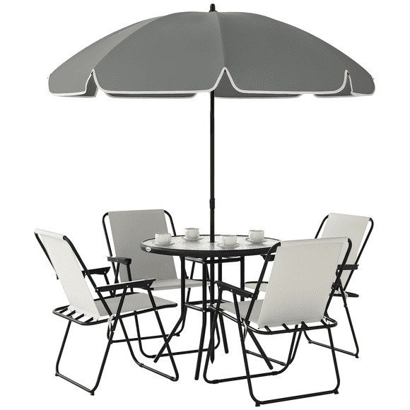 Outsunny Patio Dining Set with Umbrella, Folding Outdoor Patio Set, Cream