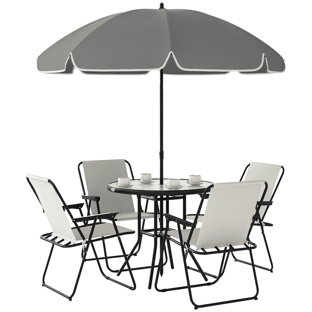 Outsunny Patio Dining Set with Umbrella, Folding Outdoor Patio Set, Cream