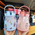 thumbnail image 4 of Boc 1100ml Straw Cup Strap Design Bright Color Flip Lid Colorful Print Double Drinking Straw Cup for Students, 4 of 10