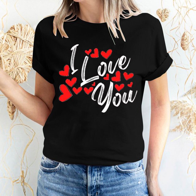 Pisexur T-shirt de la Saint-Valentin pour Femmes, Imprimé Amour, Manches Courtes, Col Rond