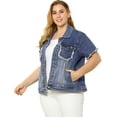 thumbnail image 4 of GRACE & GRANDEUR Women's Plus Size Short Sleeve Denim Jacket with Pockets, 4 of 6