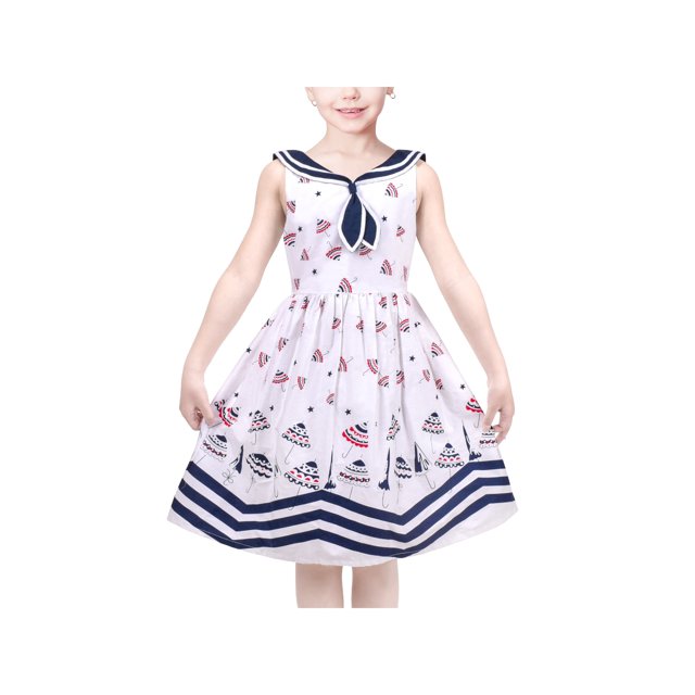 Robe Fille Bleu Marine Marin Parapluie Uniforme Scolaire Robe d'Été Sans Manches 12 Ans