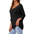 thumbnail image 4 of Women 3/4 Sleeve V Neck Plain Pullover Solid Color Top, 4 of 10