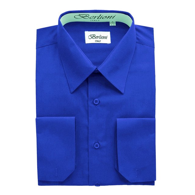 BERLIONI Chemise Habillée Unie à Poignets Convertibles pour Homme - Bleu Royal - Manche 5TG 38/39