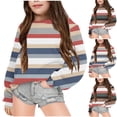thumbnail image 4 of RXIRUCGD Chandail à Rayures à Blocs de Couleur pour Filles, Col Rond, Manches Longues, Chandails Décontractés Amples, Hauts à Enfiler, Mode Automne Hiver, Tenues Mode Urbaine, Chandail Vert pour Filles Taille 2-3 Ans, 4 of 4