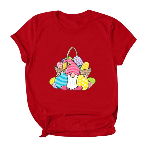 RKSTN Hauts pour Femmes 2024 Mode Pâques Mignon Lapin Imprimé Col Rond Hauts Coupe Ample Manches Courtes Blouse Unie Hauts