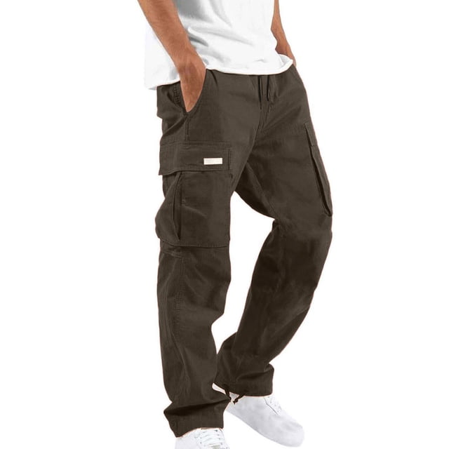 WRKEKC Cargo Pants for Men Pocket Patch Drawstring Multiple Pockets Straight Leg Work Pants Outdoor Fitness Pants for Active Wear