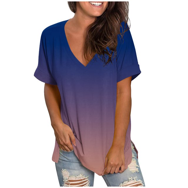 Birdeem T-Shirt Décontracté Mode Femme Col en V Manches Courtes Ample