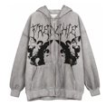 thumbnail image 3 of IROINID Veste à Capuche Mi-Longue pour Femmes, Fermeture Éclair, Manches Longues, Automne, Gothique Foncé, Décontractée, Grise, 3 of 3