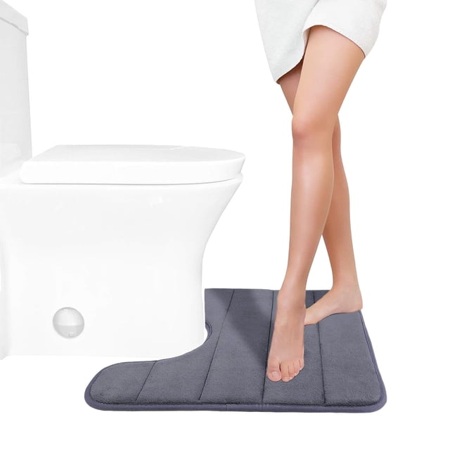 Dvkptbk Carpets Suits Memory Foam Bath Mat U Shape Toilet Mats Bathroom Rugs Soft Comfortable Water Quick Drying Absorption Non-Slip Thick Machine Washable Easier to Dry Dark Bathroom Accessories