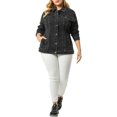 thumbnail image 2 of Agnes Orinda Women's Plus Size St. Patrick's Day Jean Jacket Stitching Button Washed Denim Outerwear Coat 5X Black, 2 of 8