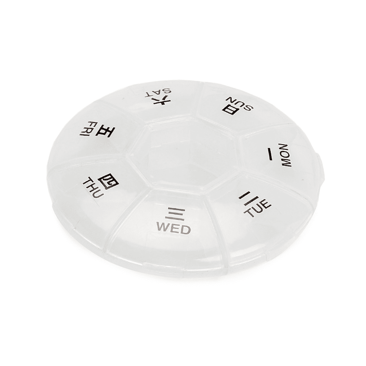 Round Portable Pill Box Medicine Planner Small Case Weekly Pill Organizer 7-Sided Pill Reminder Round Shaped