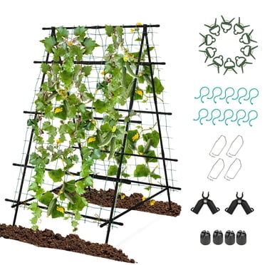 Patiojoy Treillis à Concombres pour Grimper aux Plantes, Tunnel de Jardin Pliable avec Filet à Tunnel à Tube Enduit de Plastique