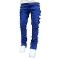 thumbnail image 1 of Fortune Men's Straight Leg Jeans Stacked Denim Jeans Ripped Distressed Destroyed Biker Jean Washed Denim Pants Streetwear Clothes, 1 of 7