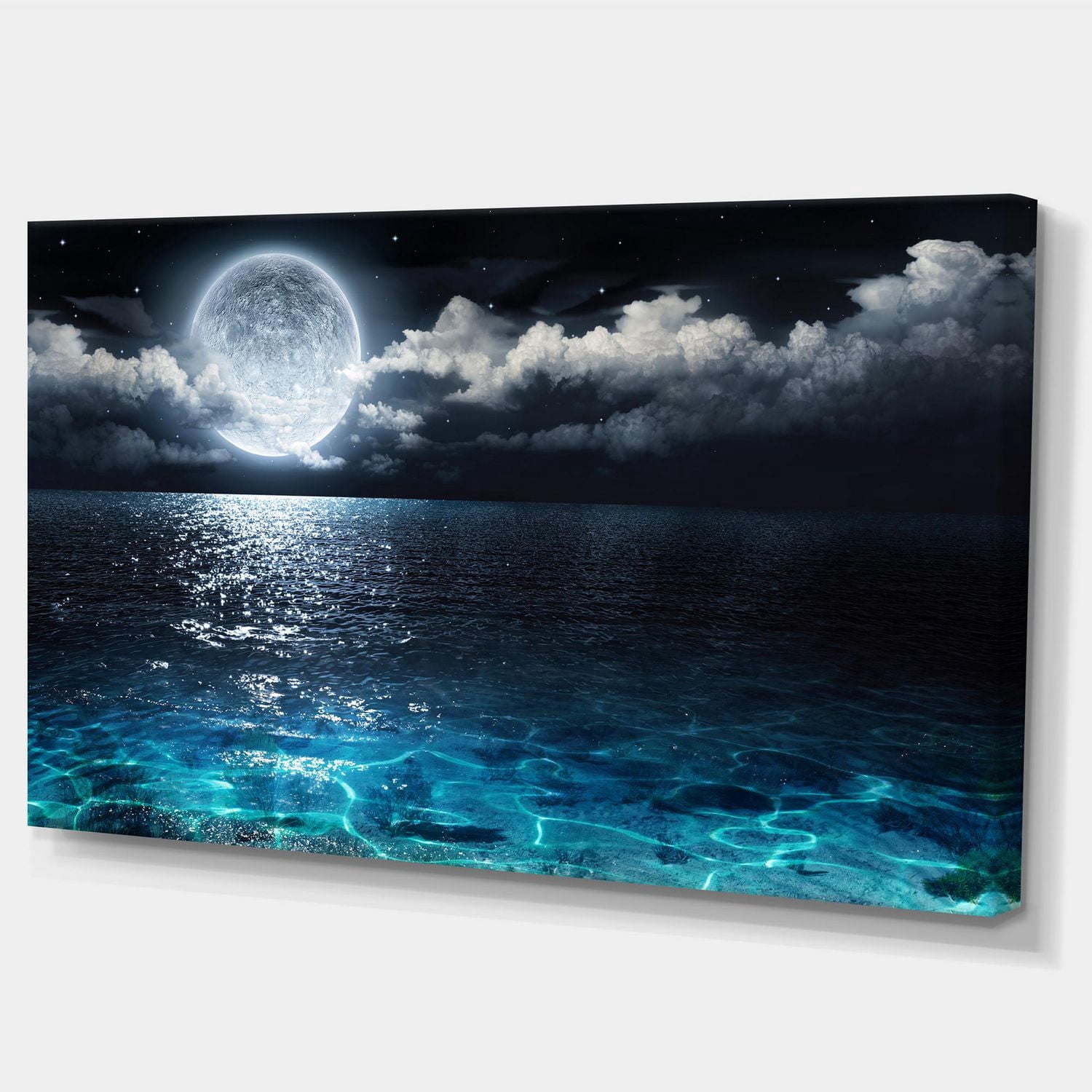 Designart Pleine lune romantique sur la mer Art mural sur toile