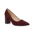 thumbnail image 1 of BLISSFUL STEP Women's Shoes Pointy Toe Slip-on Faux Suede Block Heel Pumps  Burgundy 7, 1 of 8