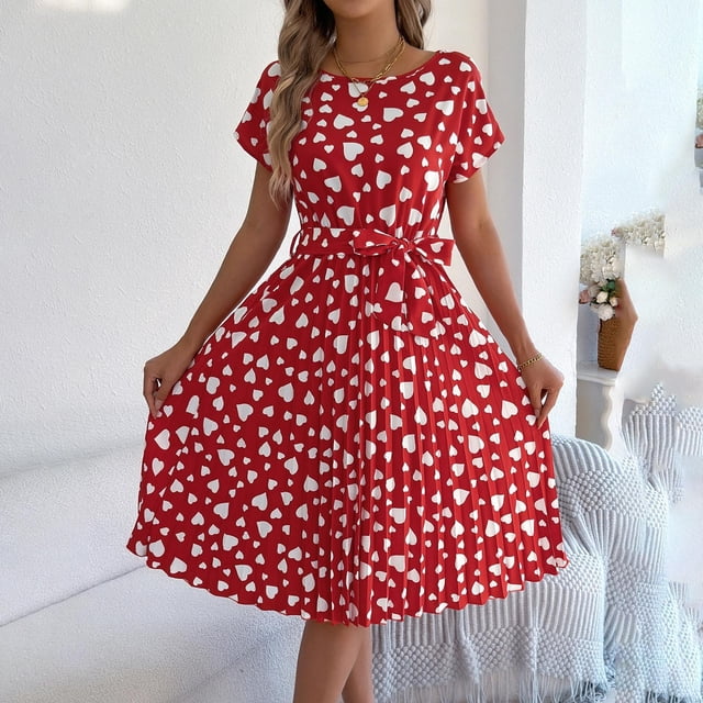 Ovzne Robes d'Été pour Femmes Robe Décontractée Aguichant Mode Été Col en V Manches Courtes Robe Imprimée Ample Robe de Printemps Manches Courtes Liquidation