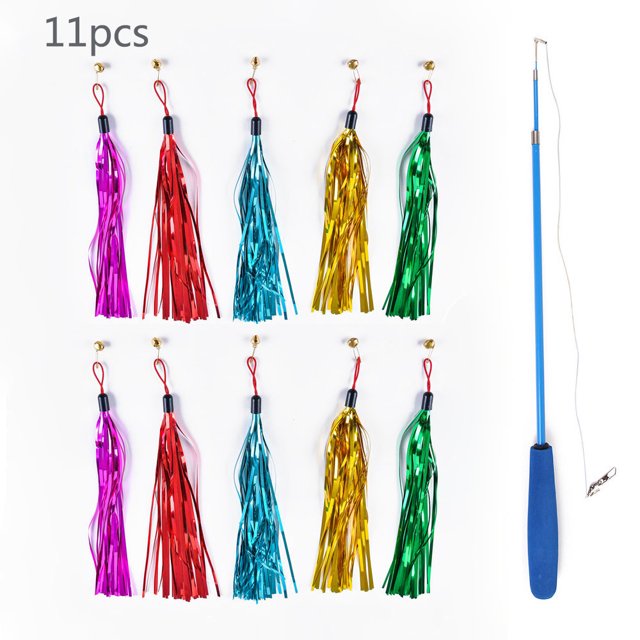 11-Piece Funny Cat Toy Set, Feather Funny Cat Stick, Caterpillar Ribbon Toy Set, Cat and Kitten Interactive Toy Dropshipping Ribbon