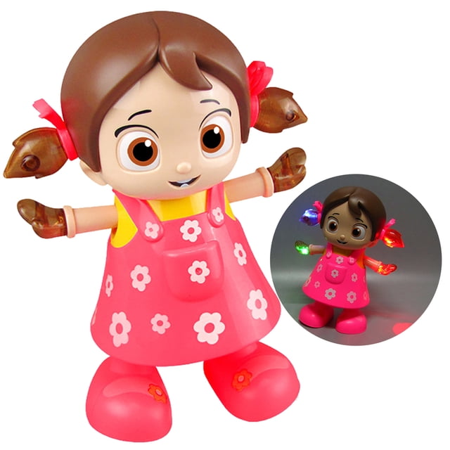 Jouet Poupée Dansante pour Enfants en Plastique, Design de Fille, LED, Mignon Jouet Dansant, Jouet Musical Présentant un Design Multicolore avec une Robe Florale Rose et des Chaussures Rouges. les Tresse et Mains Doll's Brillent avec des Lumières LED Multicolores Qui Changent avec la Musique. le Jouet Fait Balancer Ses Mains vers le Haut et vers le Bas, Son Corps Gauche et Droite, et Ses Pieds Marchent dans des directions Alternées. Fait de Matériaux Durables en Plastique et LED, Il Mesure 16.5 x 10.5 x 22 cm (6.5 x 4.13 x 8.66 Pouces)