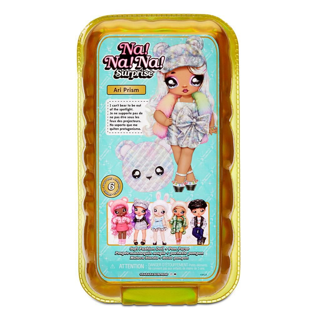 Na Na Na Surprise 2-in-1 Fashion Doll and Metallic Purse Glam Series - Ari Prism, Doll in Prismatic Sliver Dress and Hat with Bear Purse