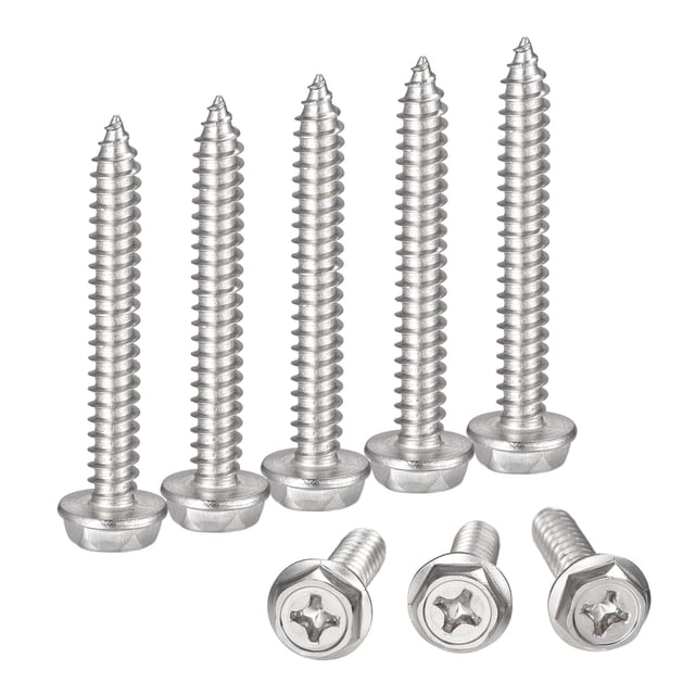 Unique Bargains Rondelle Hexagonale Phillips en Acier Inoxydable 304 M6 x 45 mm à Vis Autotaraudeuses, Lot de 25