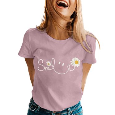 JIRNDf T Shirts For Women Summer Tops Trendy Short Sleeve Crew Neck Soft Cute Graphic Tees For Women Shirts Red L