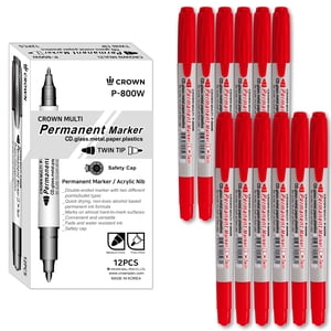 [Crown] Permanent Twin Tip Markers M, Red, Bullet Twin Tip, 12 Count