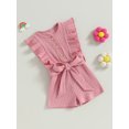 thumbnail image 3 of SUNSIOM Infant Baby Girl Summer Jumpsuit Solid Color Ruffled Sleeveless Round Neck Button Romper Shorts with Belt, 3 of 9